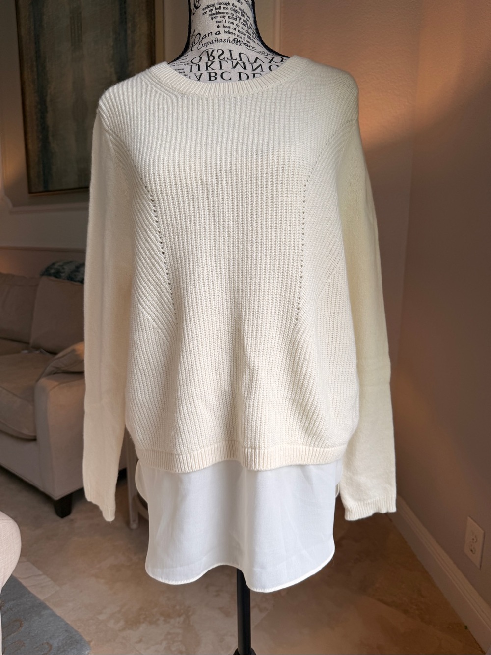 GUC | Sz M |Ann Taylor Mixed Media Shaker Knit Layered Sweater Ivory